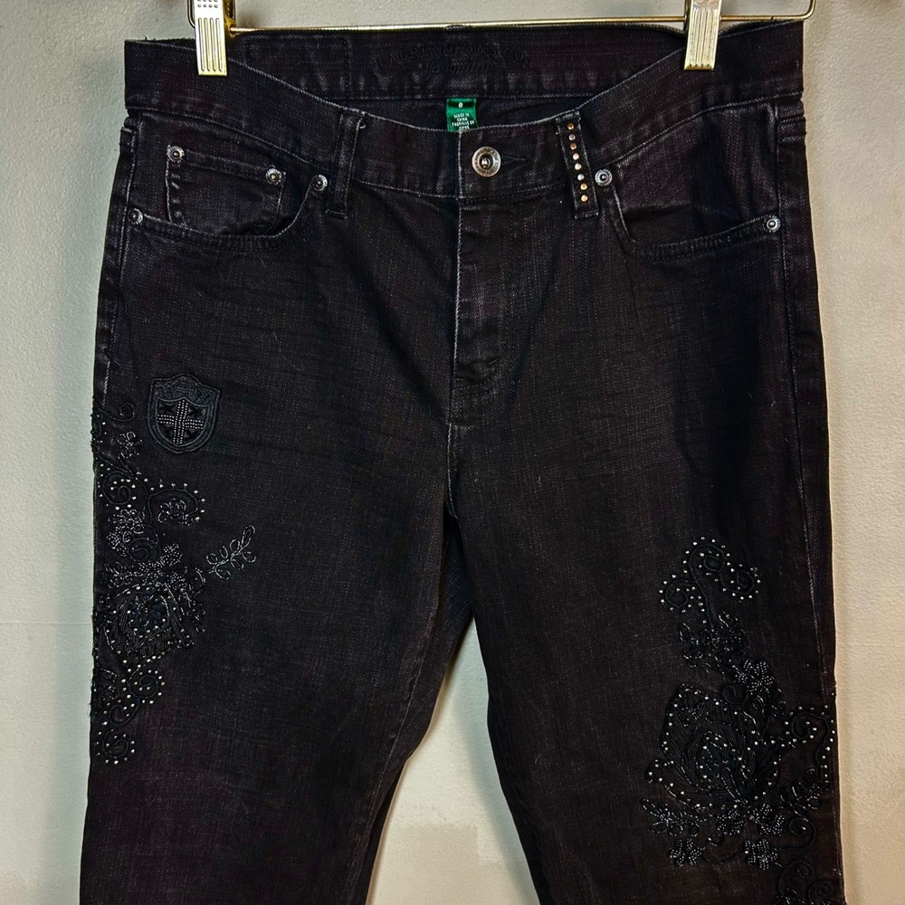 Lauren Ralph Lauren Beaded‎ Jeans Size 8 Black Embellished Straight Leg Floral